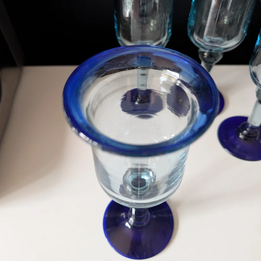 Pier 1 Blue Glass Goblets Set